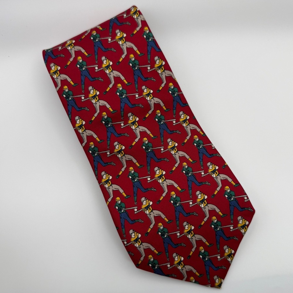 Rooster Baseball Silk Tie OS Red Sporty Preppy Vintage Novelty Americana Batters